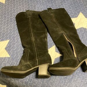 Black Suede Knee-High Boots